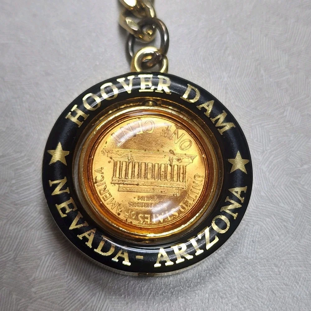 Vintage Hoover Dam Nevada/Arizona Lucky Penny Souvenir Key Chain Clip Spinner